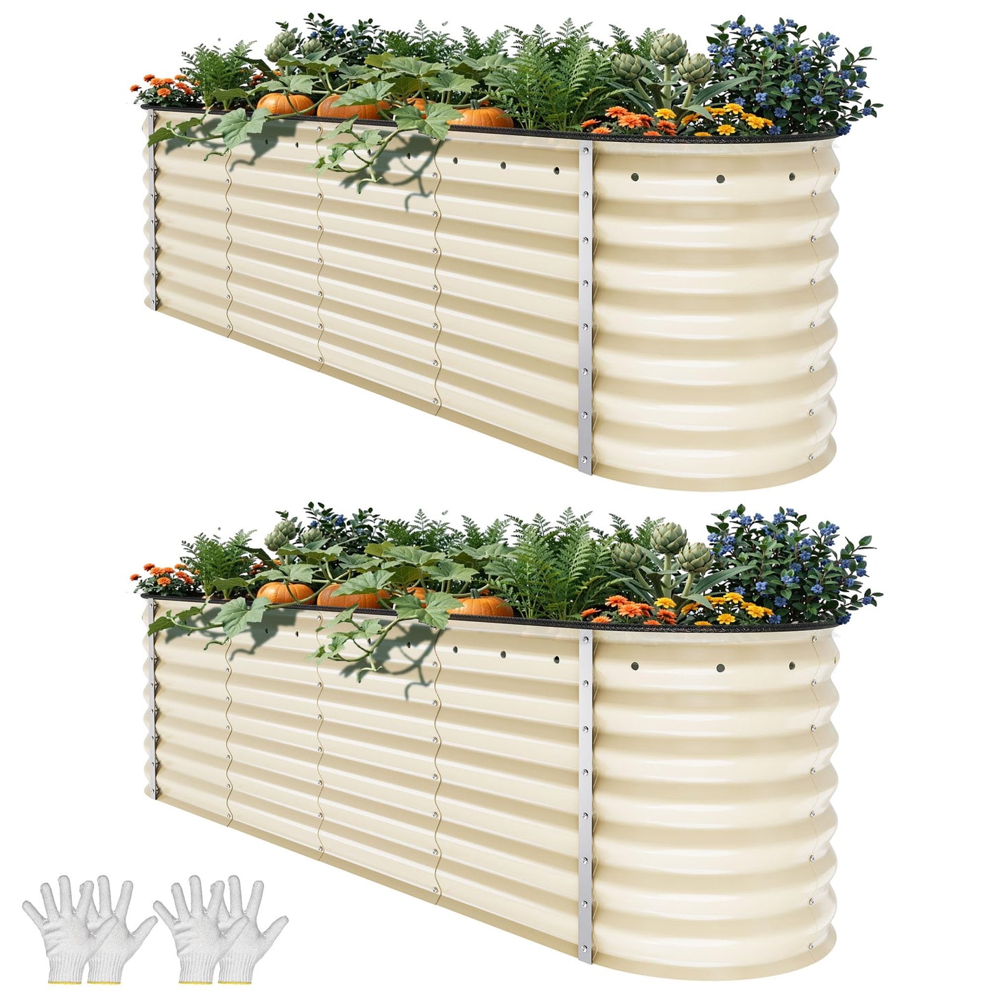 YITAHOME 8x4x1.5ft 2pcs Large Raised Garden Bed Kit, Galvanized Metal Planter Box with Gloves, Outdoor Above Ground Planters for Plants Vegetables Flowers, Silver