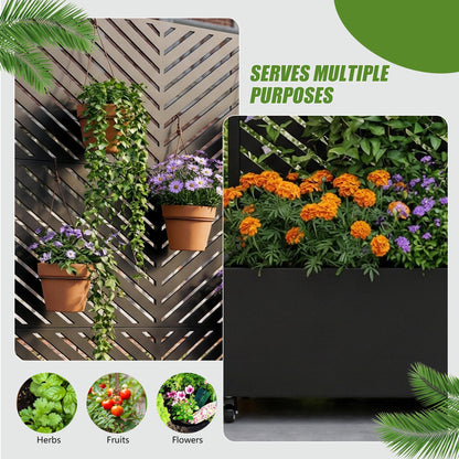 72" H Metal Raised Garden Bed with Trellis and Wheels, Privacy Screen Outdoor Planter Box with Decor Leaf Pattern, Large Mobile Vertical Planter for Patio, Balcony & Backyard