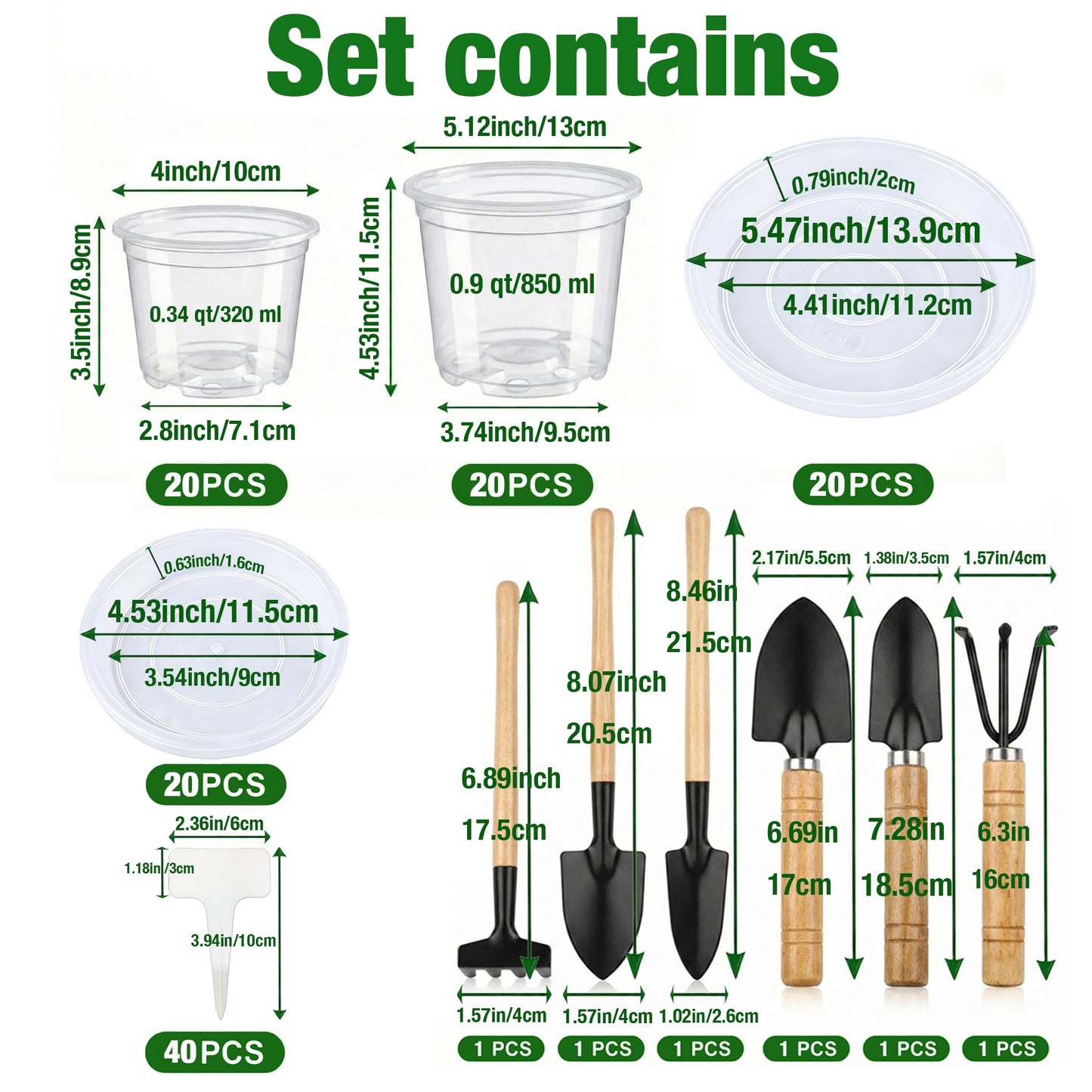 Clear Nursery Pots with Drainage, 81 Pcs Set, 4/5/6 Inch Plastic Pots for Indoor Plants, Seed Starter Kit with Plant Saucers, Clear Plant Pots with Drainage Holes, Pot Liners, Labels & Tools
