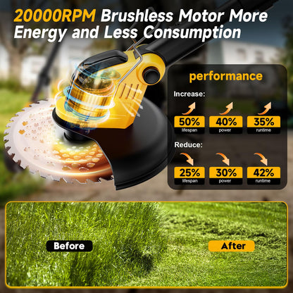 6000mAh 4-in-1 Electric Weed Wacker Cordless, 20000RPM Weed Eater Battery Powered, Heavy Duty Brush Cutter Edger Lawn Tool/Weed Trimmer/Grass Trimmer W/Wheel Metal Blade, 2 Battery Yard Tool