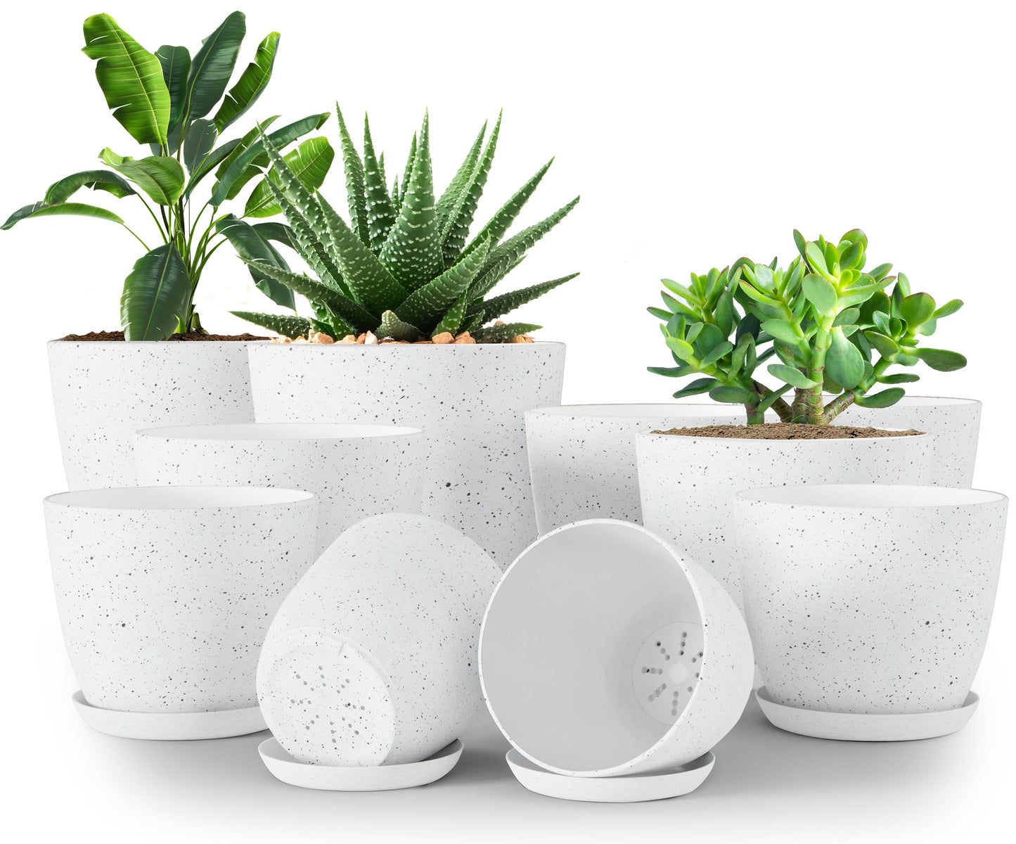 Utopia Home Plant Pots Indoor with Drainage Holes – Set of 5 White Plastic Flower Pots (7/6.6/6/5.3/4.8 Inch) – Modern Planters for Indoor Plants, Room & Office Décor, Great Stocking Stuffers