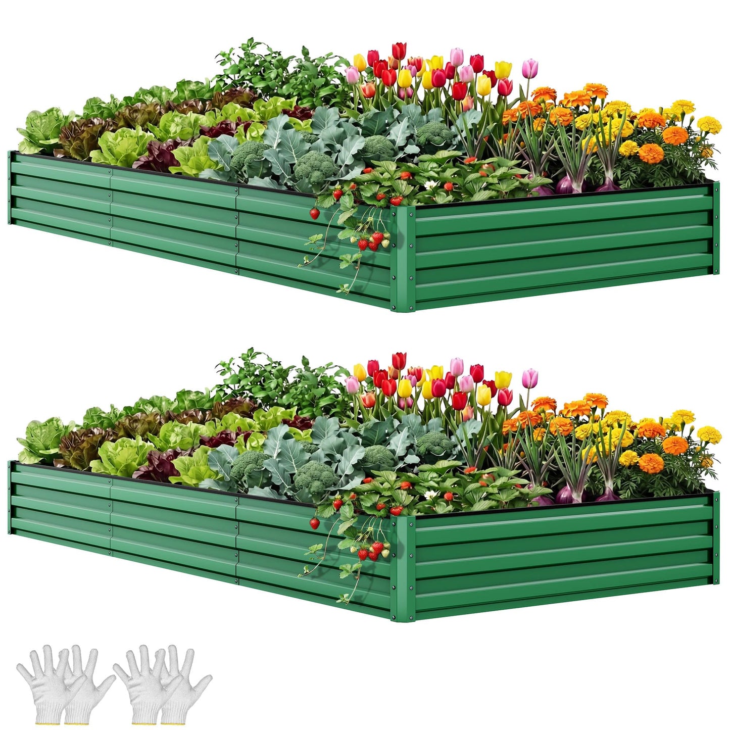 YITAHOME 8x4x1.5ft 2pcs Large Raised Garden Bed Kit, Galvanized Metal Planter Box with Gloves, Outdoor Above Ground Planters for Plants Vegetables Flowers, Silver