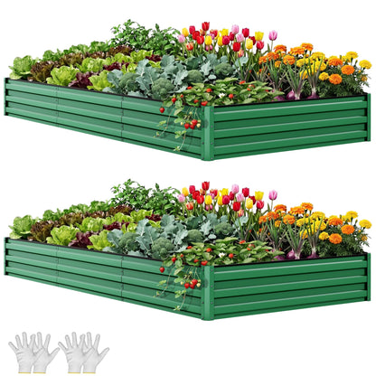 YITAHOME 8x4x1.5ft 2pcs Large Raised Garden Bed Kit, Galvanized Metal Planter Box with Gloves, Outdoor Above Ground Planters for Plants Vegetables Flowers, Silver