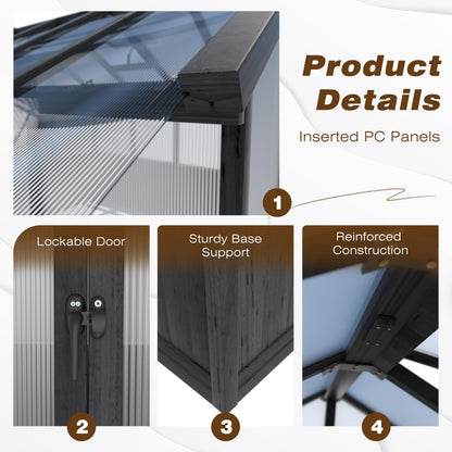 Yardenaler 8x16 FT Greenhouse for Outdoor, 6MM Thick Polycarbonate Panel Wooden Walk-in Green House with Adjustable Roof Vents and Lockable Door, Backyard Garden, Light Mocha Brown