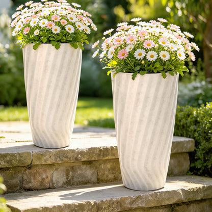 Autodaya 22" Urn Planters Outdoor Planter for Plants Set of 2 Timeless Plastic Large Flower Pot with Drainage Hole Terrazzo White Garden Pots for Porch, Patio Christmas Decor
