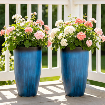 Autodaya 22" Urn Planters Outdoor Planter for Plants Set of 2 Timeless Plastic Large Flower Pot with Drainage Hole Terrazzo White Garden Pots for Porch, Patio Christmas Decor