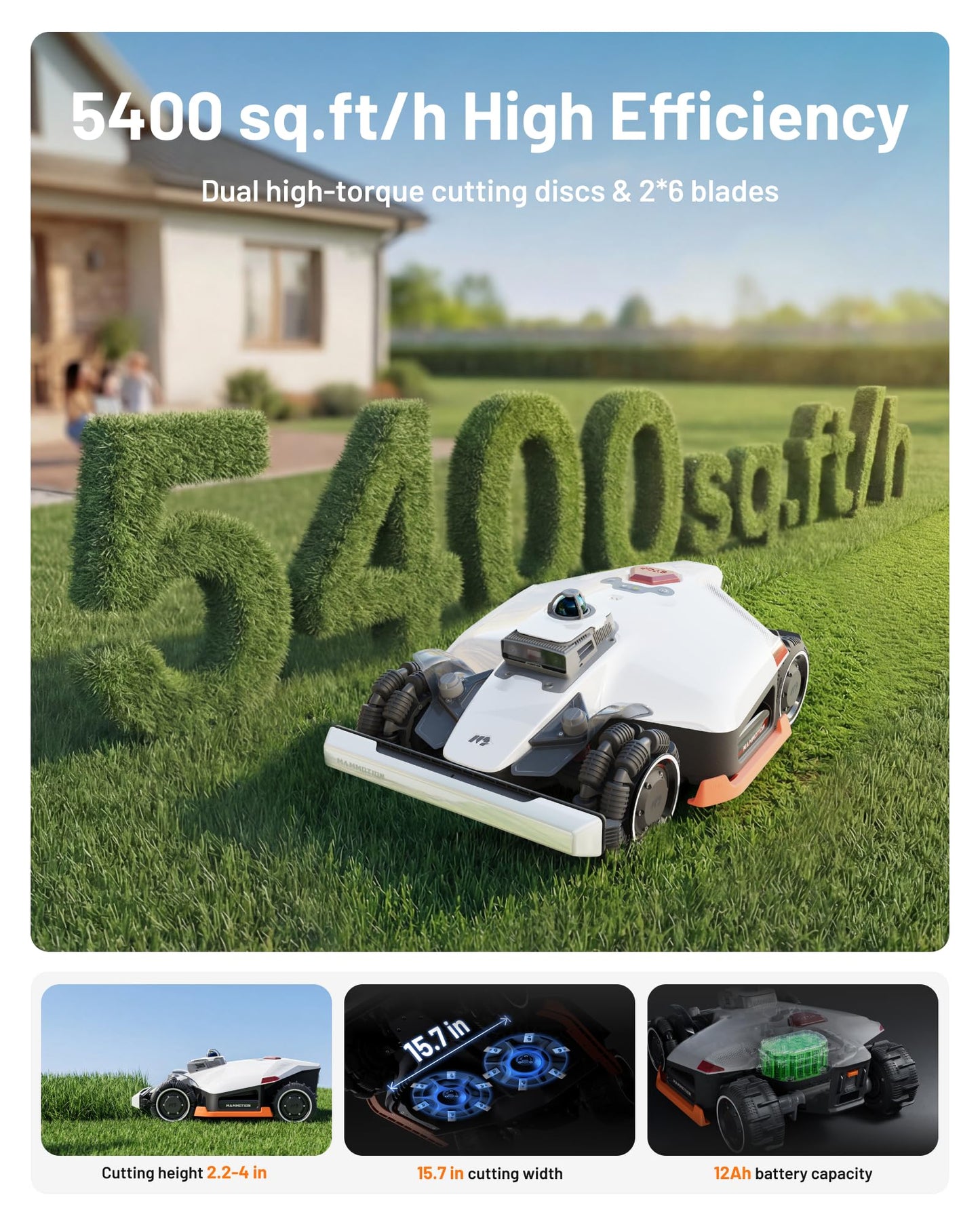 Mammotion LUBA 3 AWD 5000H Robot Lawn Mower with Garage (Ship Separately), 1.25 Acres, 360° LiDAR+NetRTK+AI Vision, All-Wheel-Drive for 80% Slopes, 50 Multi-Zone Management, Cutting Height 2.2"-4.0"