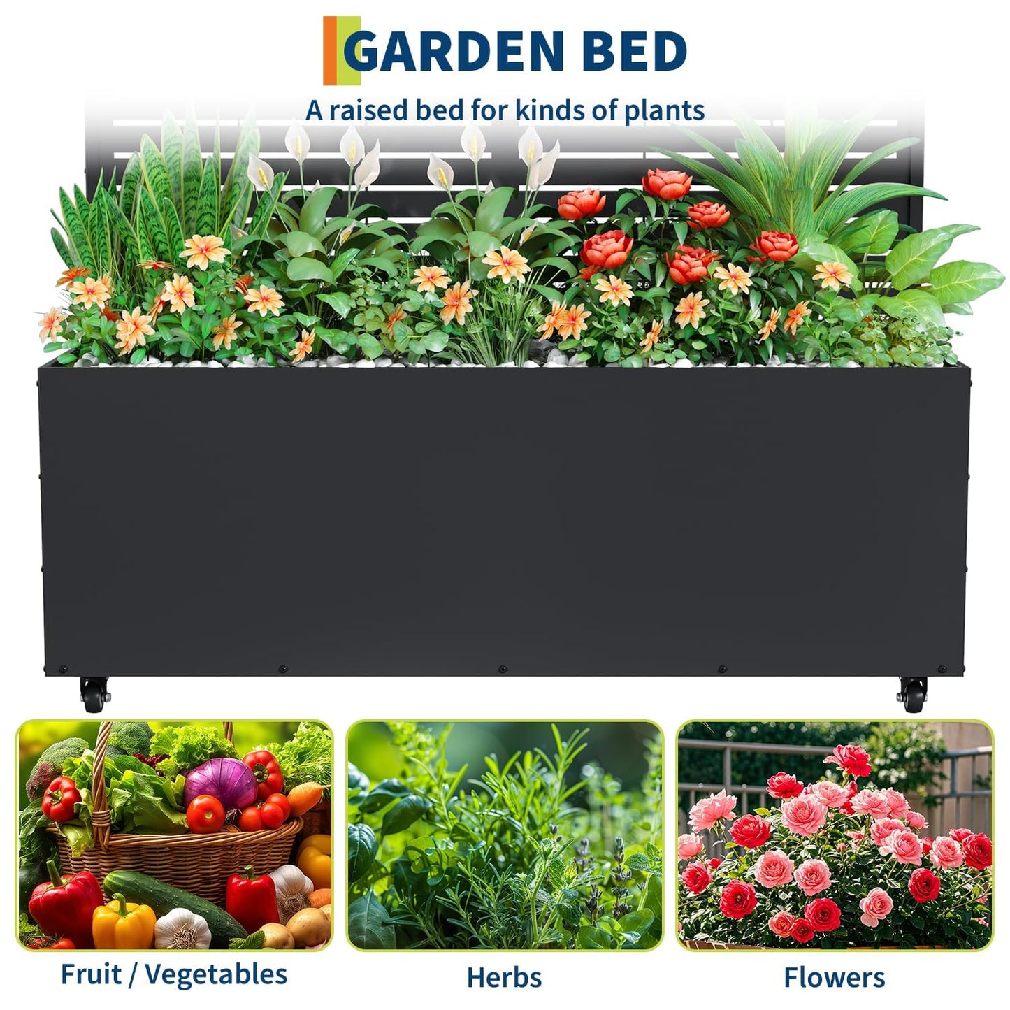 GarveeLife Metal Planter Box with Trellis, 71"x47"x16" Raised Garden Bed for Climbing Plants, Vegetables, Vines, Privacy Planters for Patio with Drainage Holes, 15.7" Deep Planting Bed