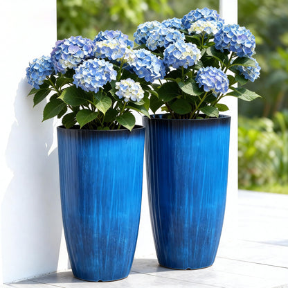 Autodaya 22" Urn Planters Outdoor Planter for Plants Set of 2 Timeless Plastic Large Flower Pot with Drainage Hole Terrazzo White Garden Pots for Porch, Patio Christmas Decor