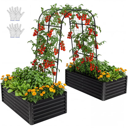 YITAHOME 8x4x1.5ft 2pcs Large Raised Garden Bed Kit, Galvanized Metal Planter Box with Gloves, Outdoor Above Ground Planters for Plants Vegetables Flowers, Silver