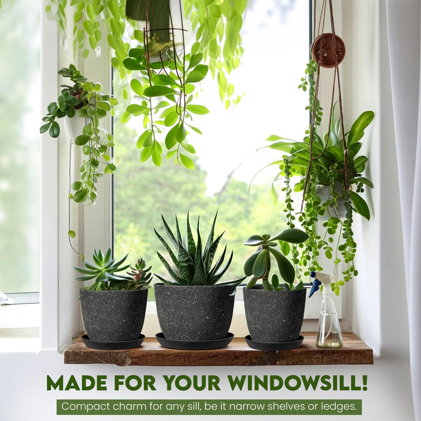 Utopia Home Plant Pots Indoor with Drainage Holes – Set of 5 White Plastic Flower Pots (7/6.6/6/5.3/4.8 Inch) – Modern Planters for Indoor Plants, Room & Office Décor, Great Stocking Stuffers