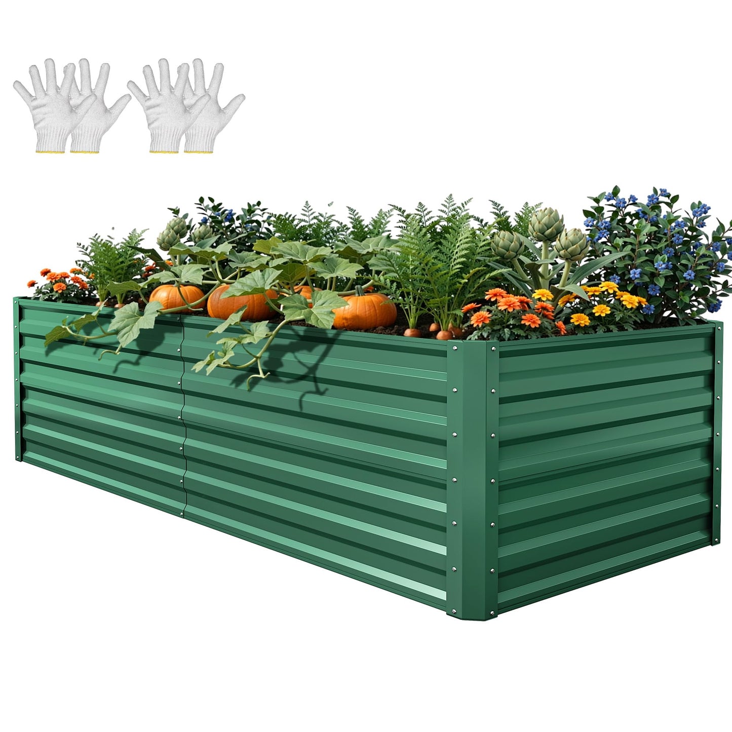 YITAHOME 8x4x1.5ft 2pcs Large Raised Garden Bed Kit, Galvanized Metal Planter Box with Gloves, Outdoor Above Ground Planters for Plants Vegetables Flowers, Silver