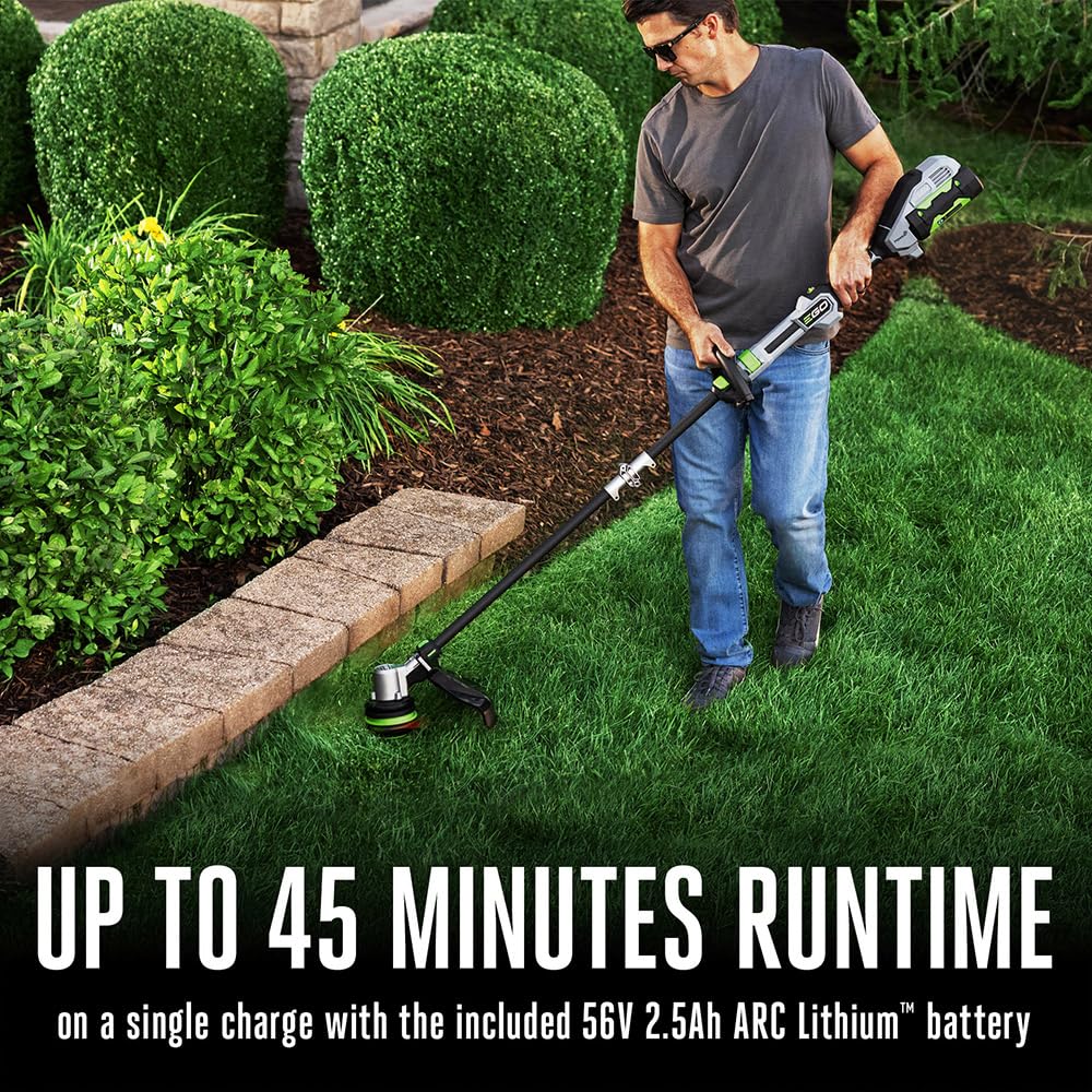 EGO POWER+ String Trimmer, Battery Powered, 16" Trimmer for Weeds and Grass with POWERLOAD, LINE IQ, Telescopic Carbon Fiber Shaft, Includes 56V 4.0Ah Battery and Charger - ST1623T
