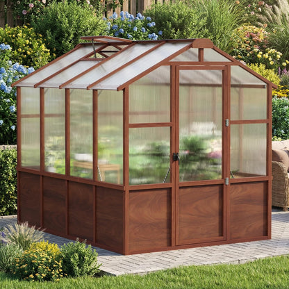 Jocoevol 6x12FT Greenhouse for Outdoors, Wooden Frame Polycarbonate Green House w/ Adjustable Roof Vent and Lockable Door Handle, Walk-in Greenhouses for Outside Garden Backyard