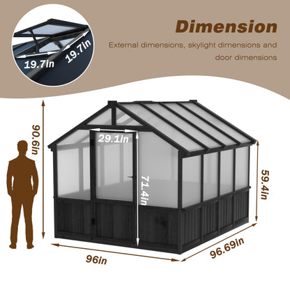 Yardenaler 8x16 FT Greenhouse for Outdoor, 6MM Thick Polycarbonate Panel Wooden Walk-in Green House with Adjustable Roof Vents and Lockable Door, Backyard Garden, Light Mocha Brown