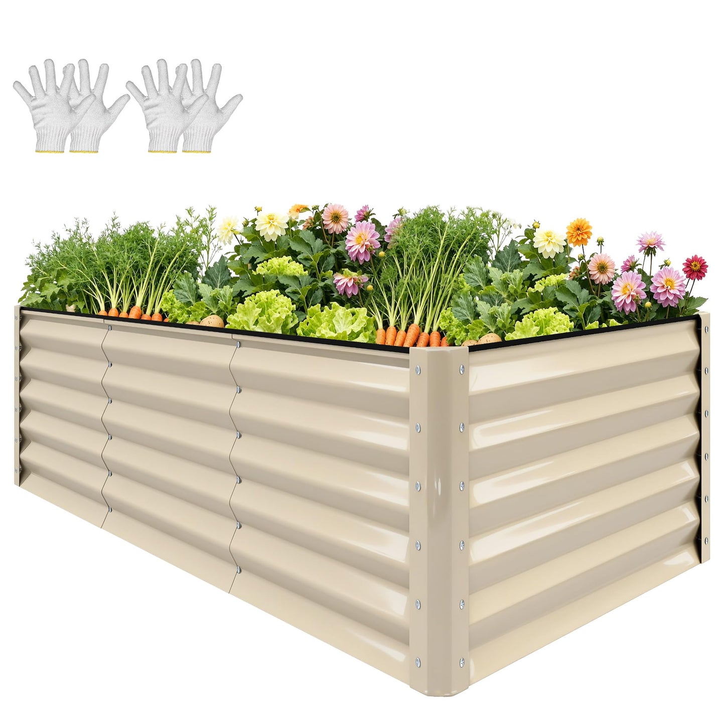 YITAHOME 8x4x1.5ft 2pcs Large Raised Garden Bed Kit, Galvanized Metal Planter Box with Gloves, Outdoor Above Ground Planters for Plants Vegetables Flowers, Silver