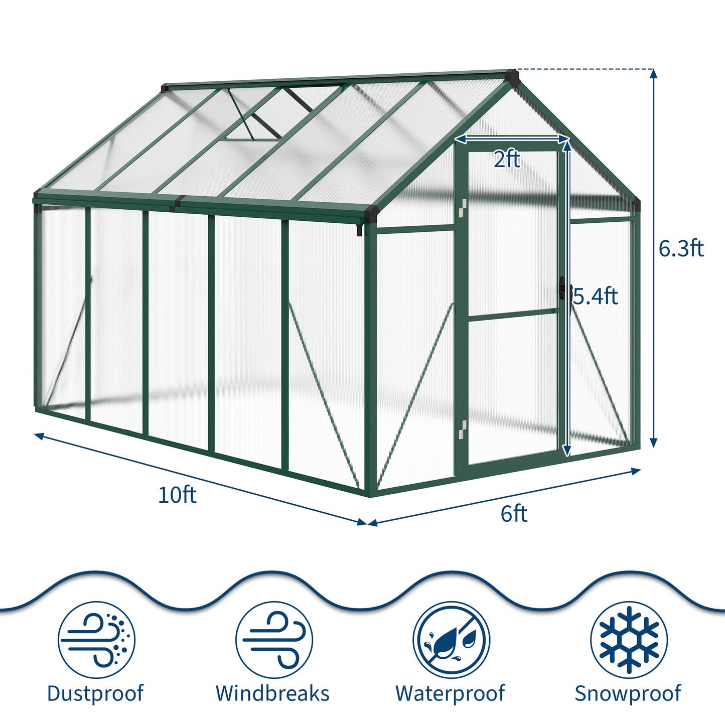 IDEALHOUSE 8×10 FT Greenhouse, Large Walk in Greenhouses for Outdoors and Garden Planting, Polycarbonate Greenhouse with Enhanced Aluminum Frame, Green Houses with Quick Setup Structure and Roof Vent