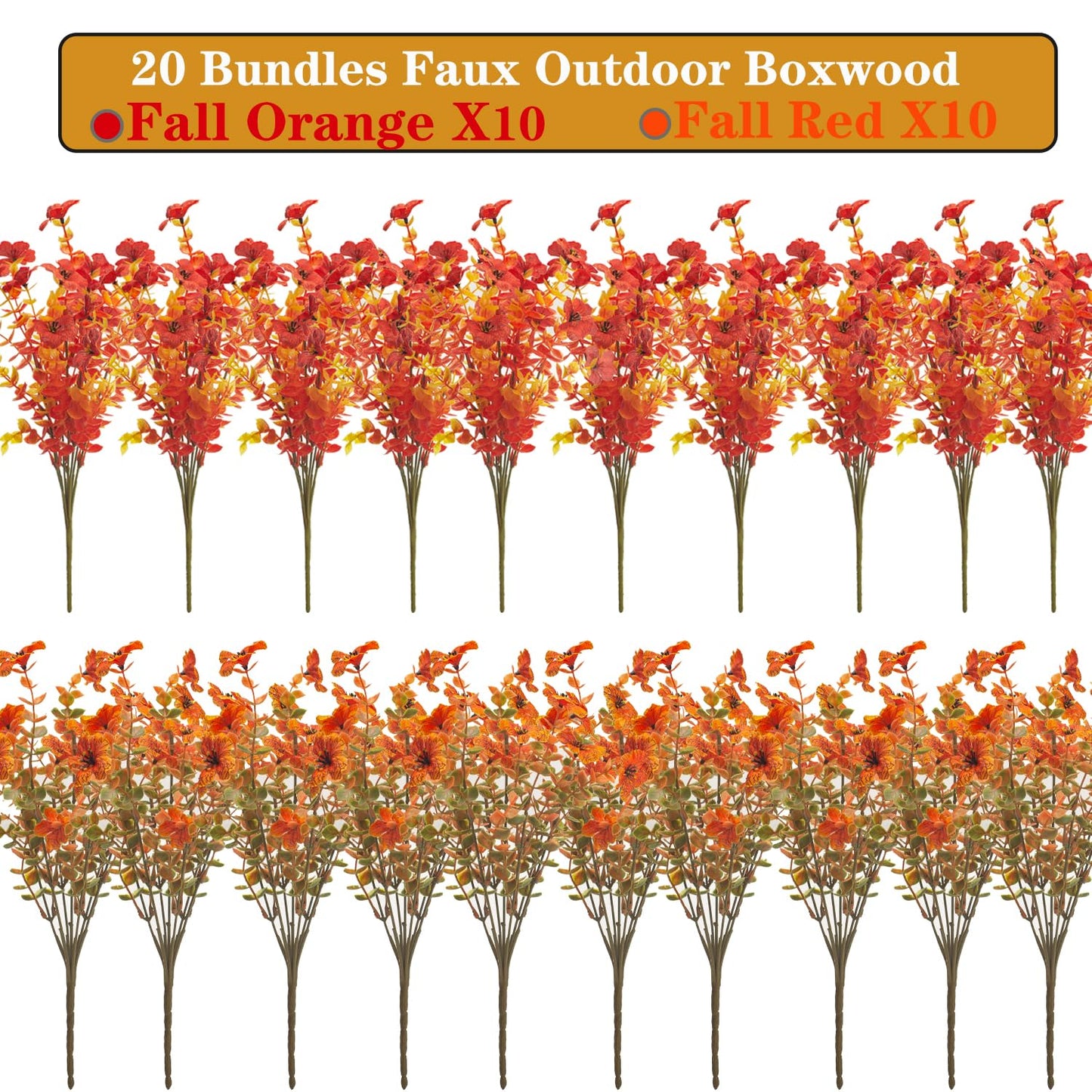 Grunyia 20 Bundles Artificial Flowers for Outdoors, UV Resistant Fake Plants Flowers Greenery Shrubs Plants for Decoration Outside Plants Hanging Planter Home Garden Decor