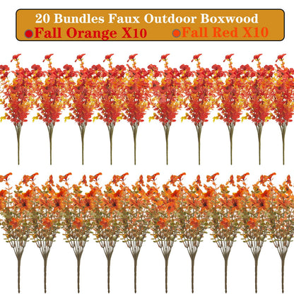 Grunyia 20 Bundles Artificial Flowers for Outdoors, UV Resistant Fake Plants Flowers Greenery Shrubs Plants for Decoration Outside Plants Hanging Planter Home Garden Decor