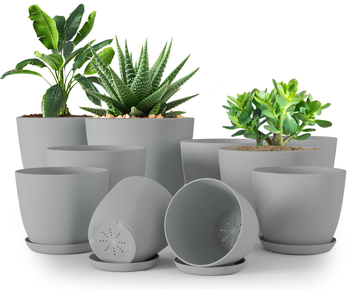 Utopia Home Plant Pots Indoor with Drainage Holes – Set of 5 White Plastic Flower Pots (7/6.6/6/5.3/4.8 Inch) – Modern Planters for Indoor Plants, Room & Office Décor, Great Stocking Stuffers