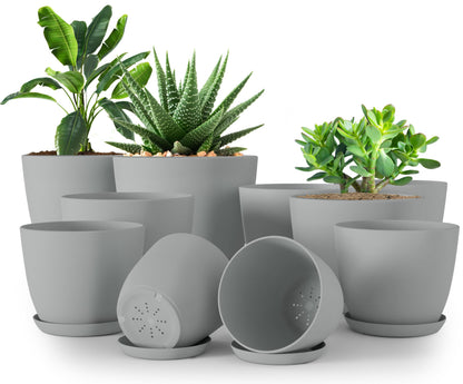 Utopia Home Plant Pots Indoor with Drainage Holes – Set of 5 White Plastic Flower Pots (7/6.6/6/5.3/4.8 Inch) – Modern Planters for Indoor Plants, Room & Office Décor, Great Stocking Stuffers