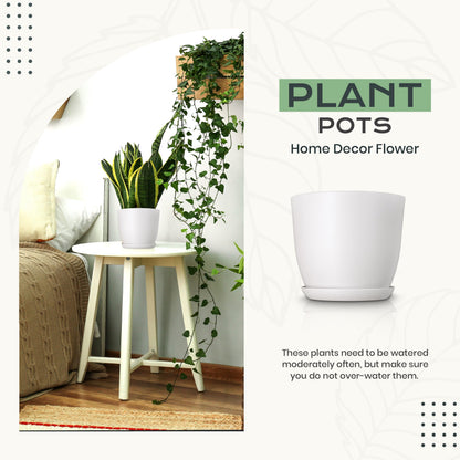 Utopia Home Plant Pots Indoor with Drainage Holes – Set of 5 White Plastic Flower Pots (7/6.6/6/5.3/4.8 Inch) – Modern Planters for Indoor Plants, Room & Office Décor, Great Stocking Stuffers