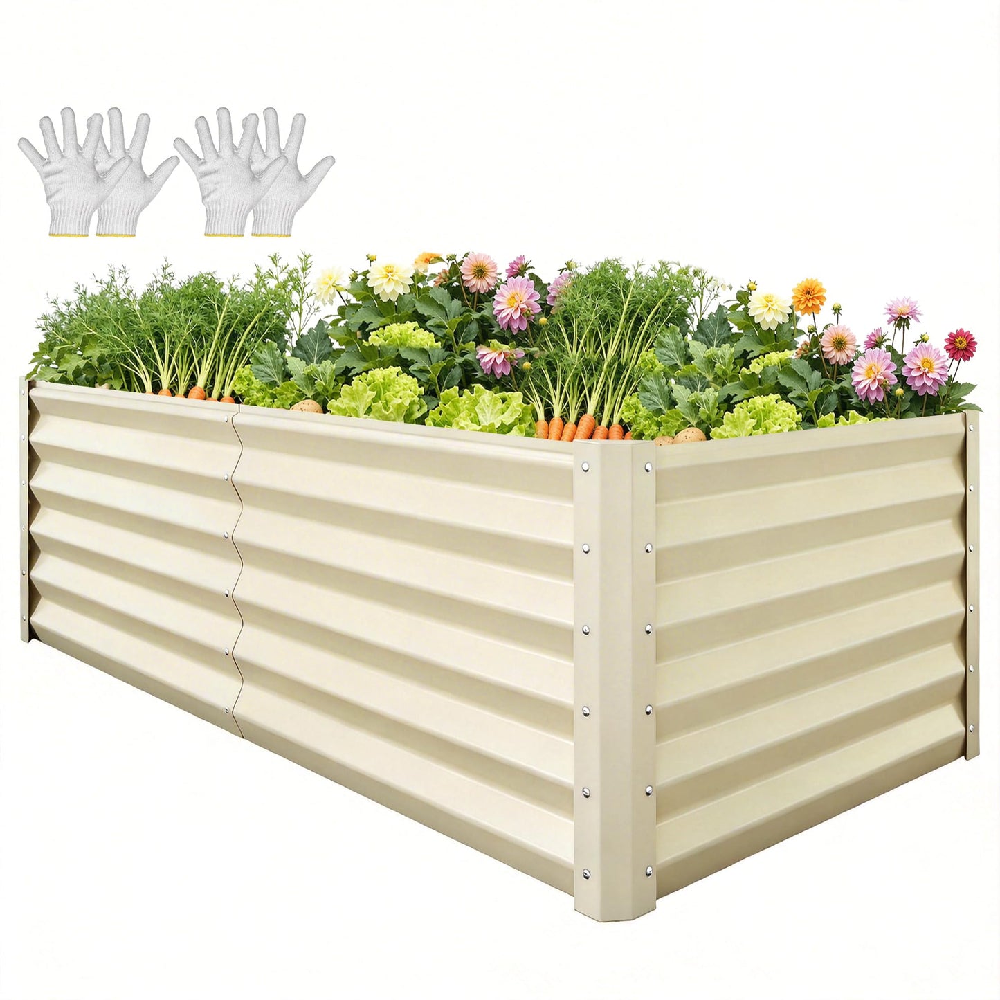 YITAHOME 8x4x1.5ft 2pcs Large Raised Garden Bed Kit, Galvanized Metal Planter Box with Gloves, Outdoor Above Ground Planters for Plants Vegetables Flowers, Silver