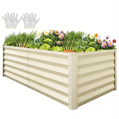 YITAHOME 8x4x1.5ft 2pcs Large Raised Garden Bed Kit, Galvanized Metal Planter Box with Gloves, Outdoor Above Ground Planters for Plants Vegetables Flowers, Silver