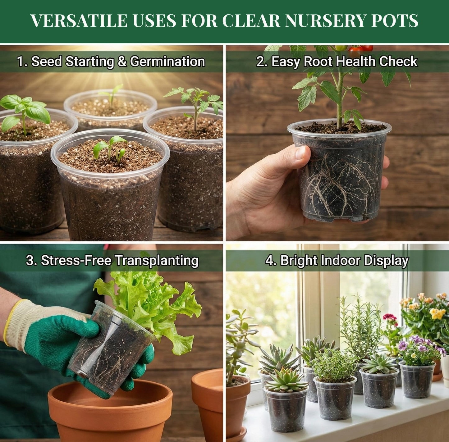 Clear Nursery Pots with Drainage, 81 Pcs Set, 4/5/6 Inch Plastic Pots for Indoor Plants, Seed Starter Kit with Plant Saucers, Clear Plant Pots with Drainage Holes, Pot Liners, Labels & Tools