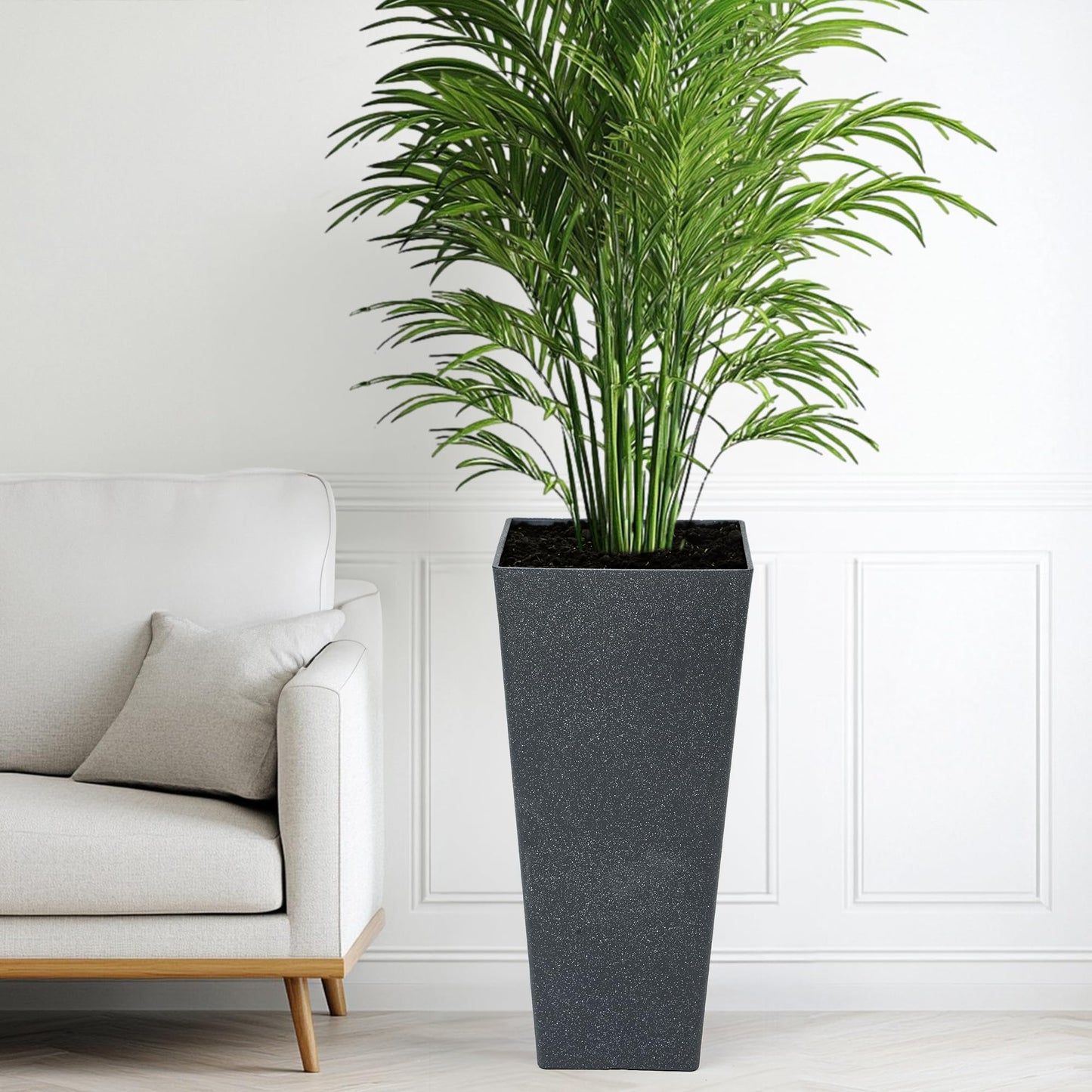 Autodaya 22" Urn Planters Outdoor Planter for Plants Set of 2 Timeless Plastic Large Flower Pot with Drainage Hole Terrazzo White Garden Pots for Porch, Patio Christmas Decor