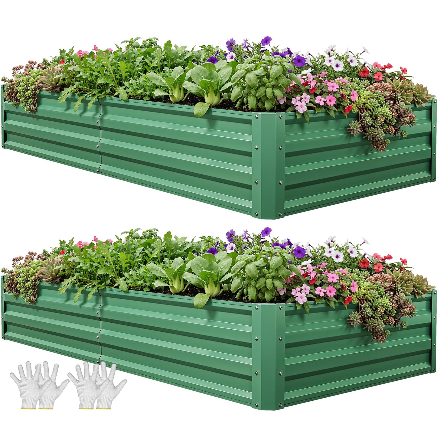 YITAHOME 8x4x1.5ft 2pcs Large Raised Garden Bed Kit, Galvanized Metal Planter Box with Gloves, Outdoor Above Ground Planters for Plants Vegetables Flowers, Silver