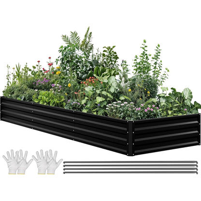 YITAHOME 6pcs 8x4x2 ft Galvanized Raised Garden Bed Kit, Large Metal Planter Box with Gloves, Safety Rubber & Support Rod, Outdoor Flower Bed for Plants Vegetables, Green