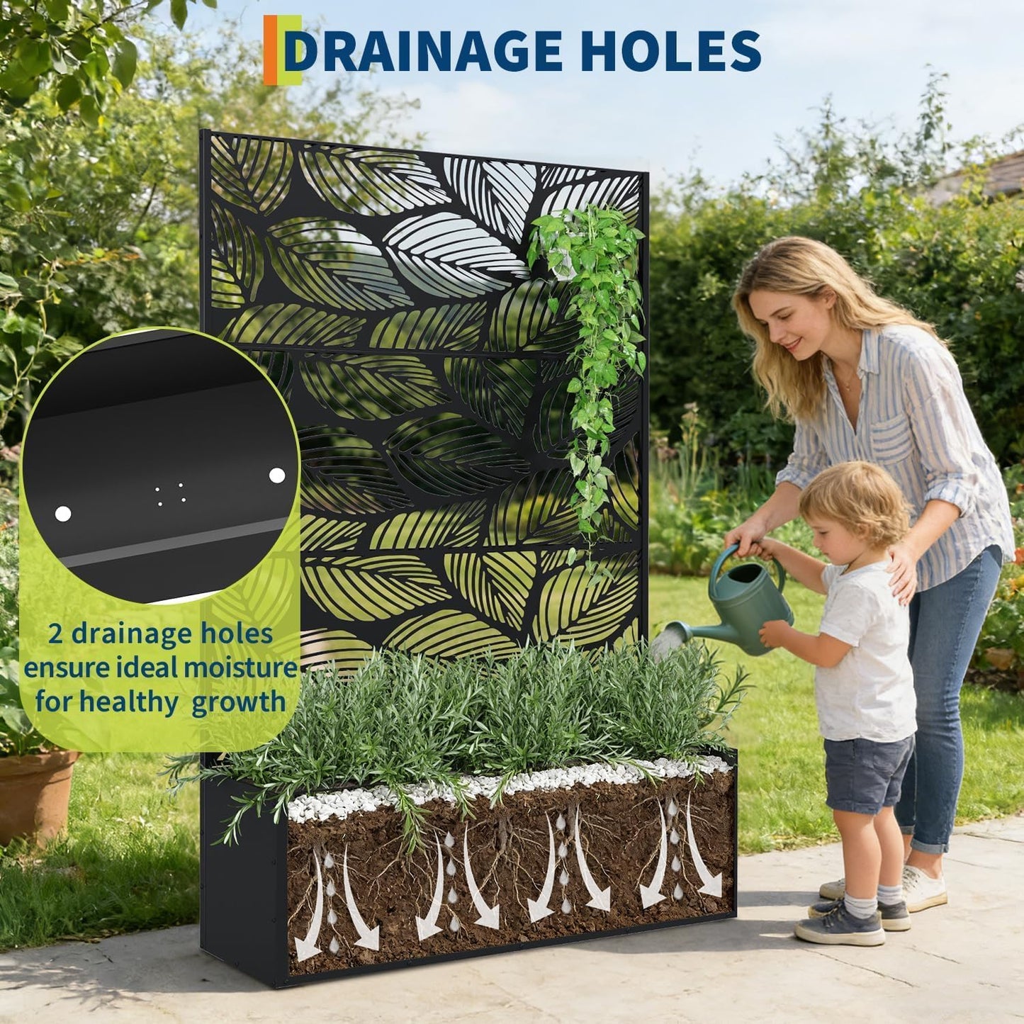 GarveeLife Metal Planter Box with Trellis, 71"x47"x16" Raised Garden Bed for Climbing Plants, Vegetables, Vines, Privacy Planters for Patio with Drainage Holes, 15.7" Deep Planting Bed