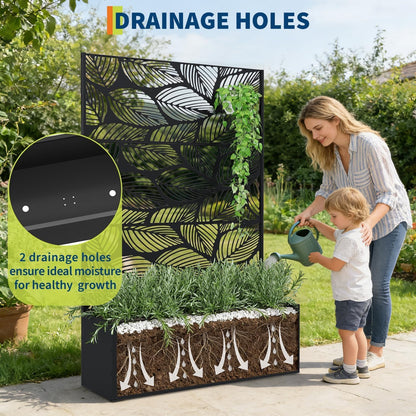 GarveeLife Metal Planter Box with Trellis, 71"x47"x16" Raised Garden Bed for Climbing Plants, Vegetables, Vines, Privacy Planters for Patio with Drainage Holes, 15.7" Deep Planting Bed