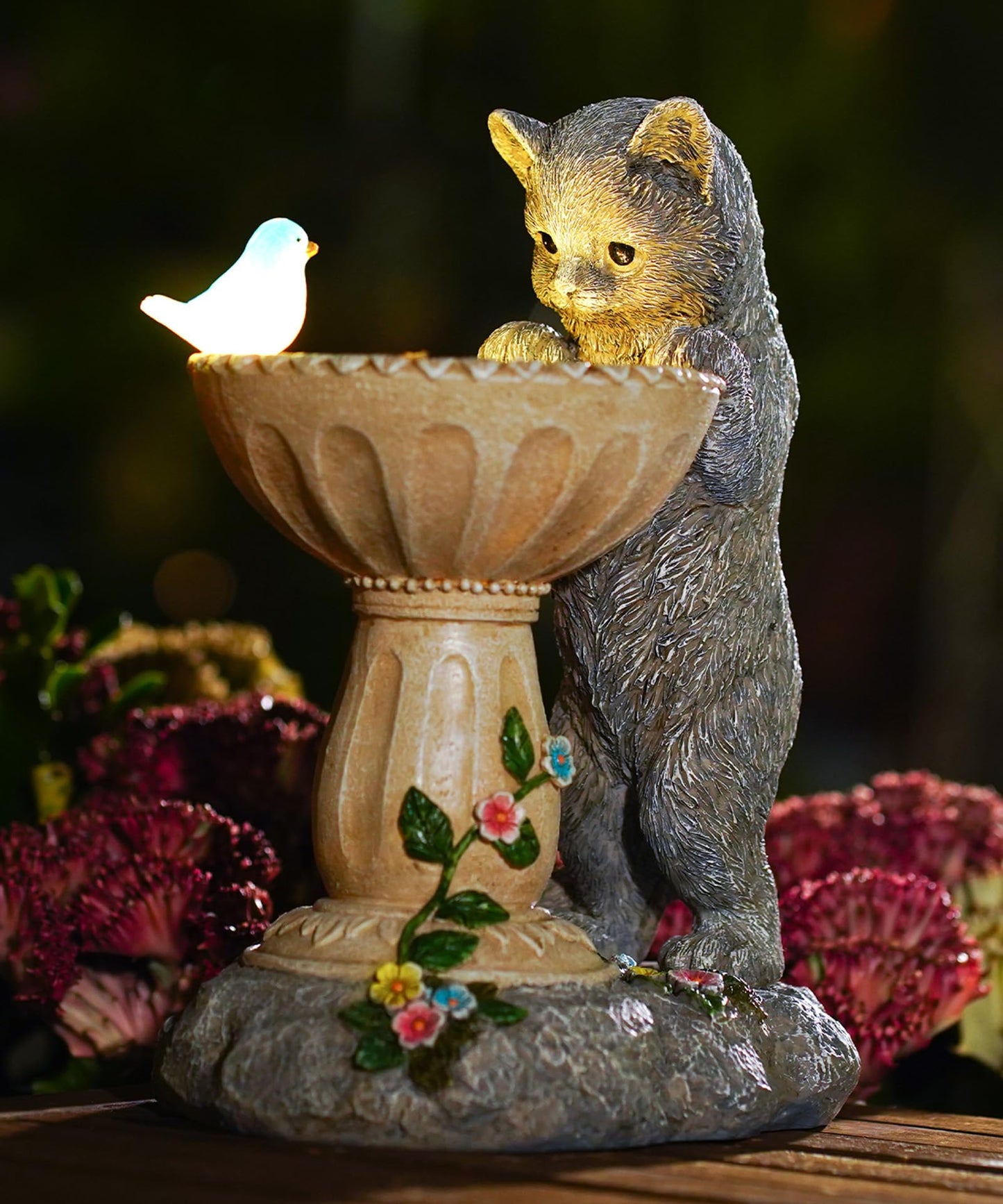 Nacome Solar Dog Statue for Garden Decor: IP65 Weatherproof Resin with Automatic Lighting - No Installation- Outdoor Yard Patio Balcony Art - Birthday Gifts for Bird Lovers Mom Grandma Women