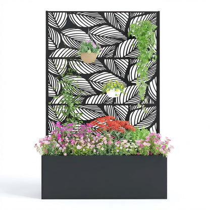 GarveeLife Metal Planter Box with Trellis, 71"x47"x16" Raised Garden Bed for Climbing Plants, Vegetables, Vines, Privacy Planters for Patio with Drainage Holes, 15.7" Deep Planting Bed