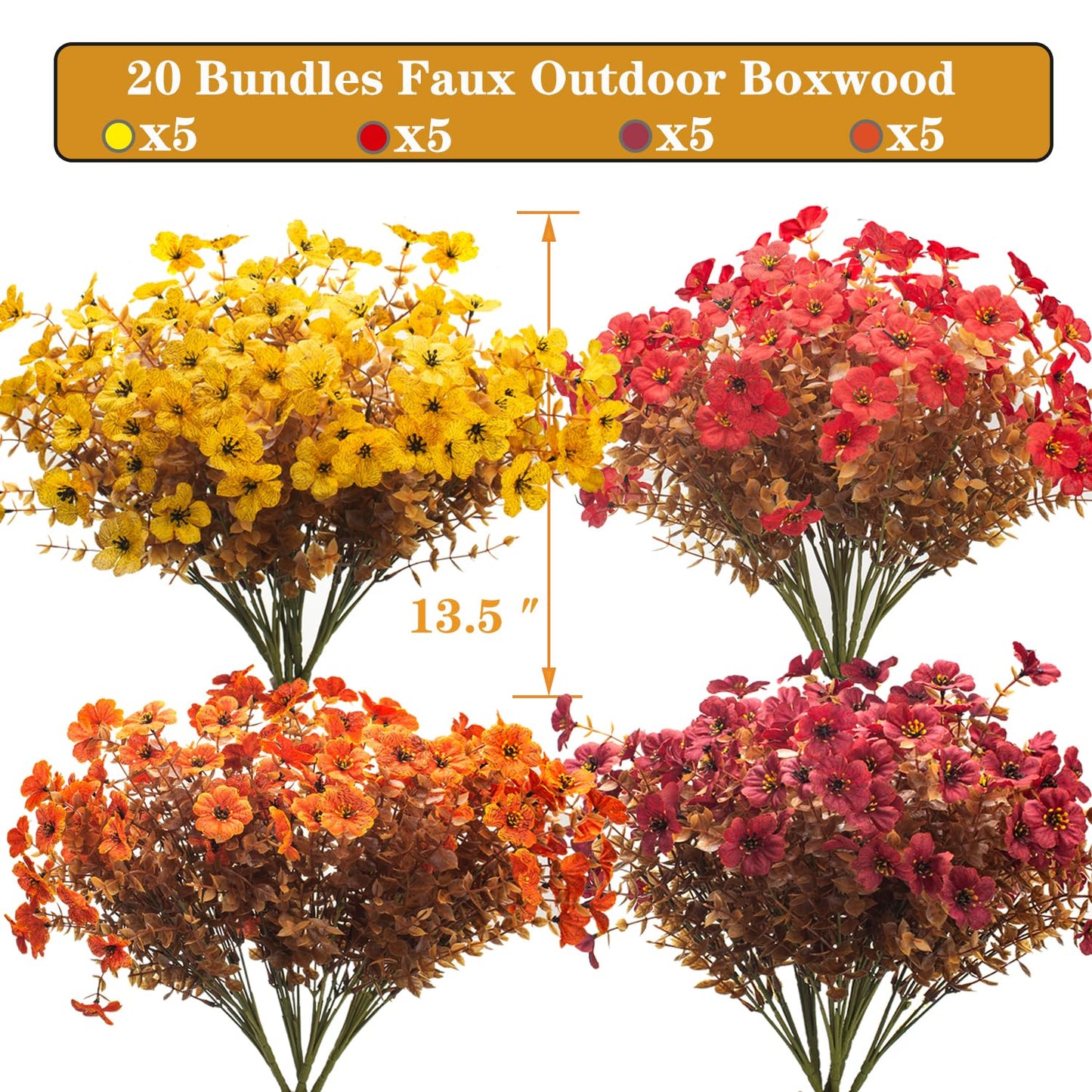 Grunyia 20 Bundles Artificial Flowers for Outdoors, UV Resistant Fake Plants Flowers Greenery Shrubs Plants for Decoration Outside Plants Hanging Planter Home Garden Decor