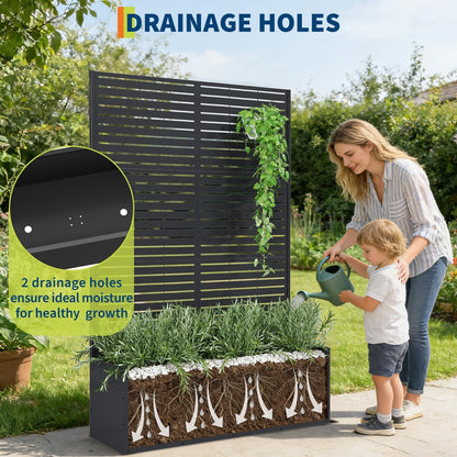 GarveeLife Metal Planter Box with Trellis, 71"x47"x16" Raised Garden Bed for Climbing Plants, Vegetables, Vines, Privacy Planters for Patio with Drainage Holes, 15.7" Deep Planting Bed