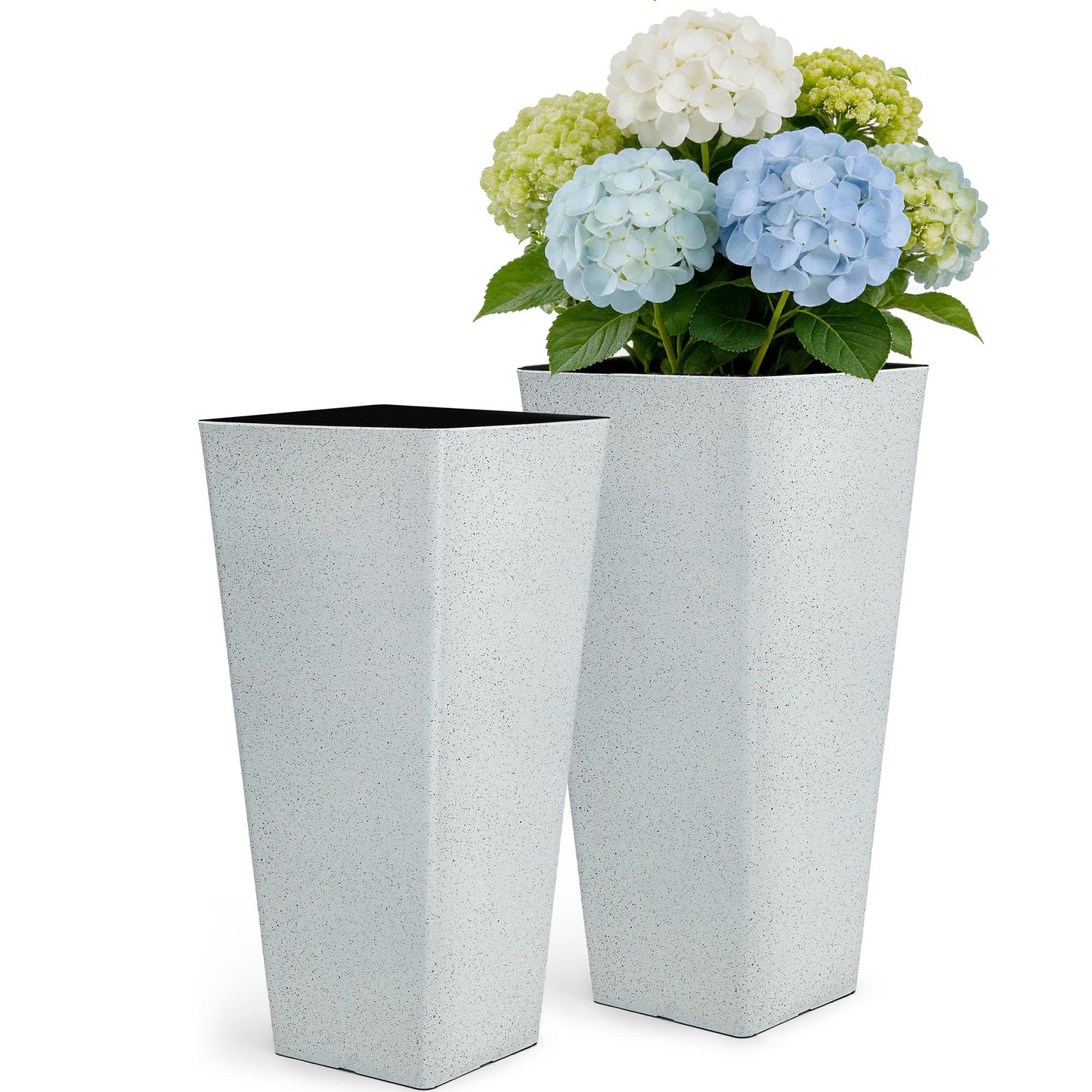 Autodaya 22" Urn Planters Outdoor Planter for Plants Set of 2 Timeless Plastic Large Flower Pot with Drainage Hole Terrazzo White Garden Pots for Porch, Patio Christmas Decor