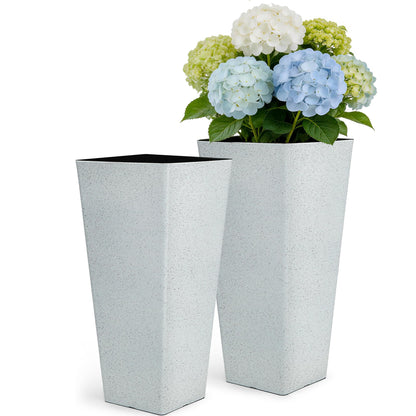 Autodaya 22" Urn Planters Outdoor Planter for Plants Set of 2 Timeless Plastic Large Flower Pot with Drainage Hole Terrazzo White Garden Pots for Porch, Patio Christmas Decor