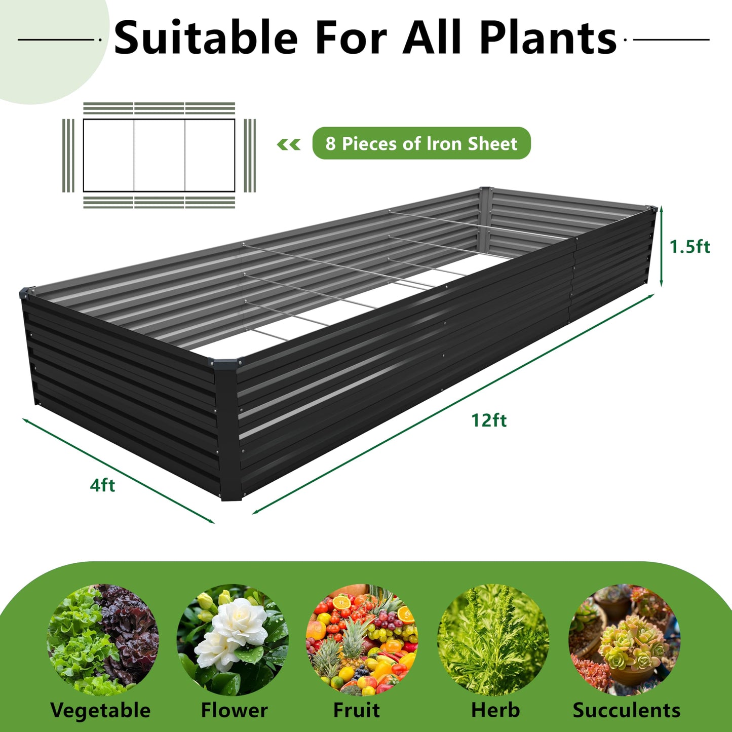 DIIYIV 8x4x1.5FT Galvanized Raised Garden Bed,Vegetable Boxes-Rectangle Metal Flower Box,Large Planter Raised Beds Outdoor Garden for Planting,Fruit,Herb-Silver