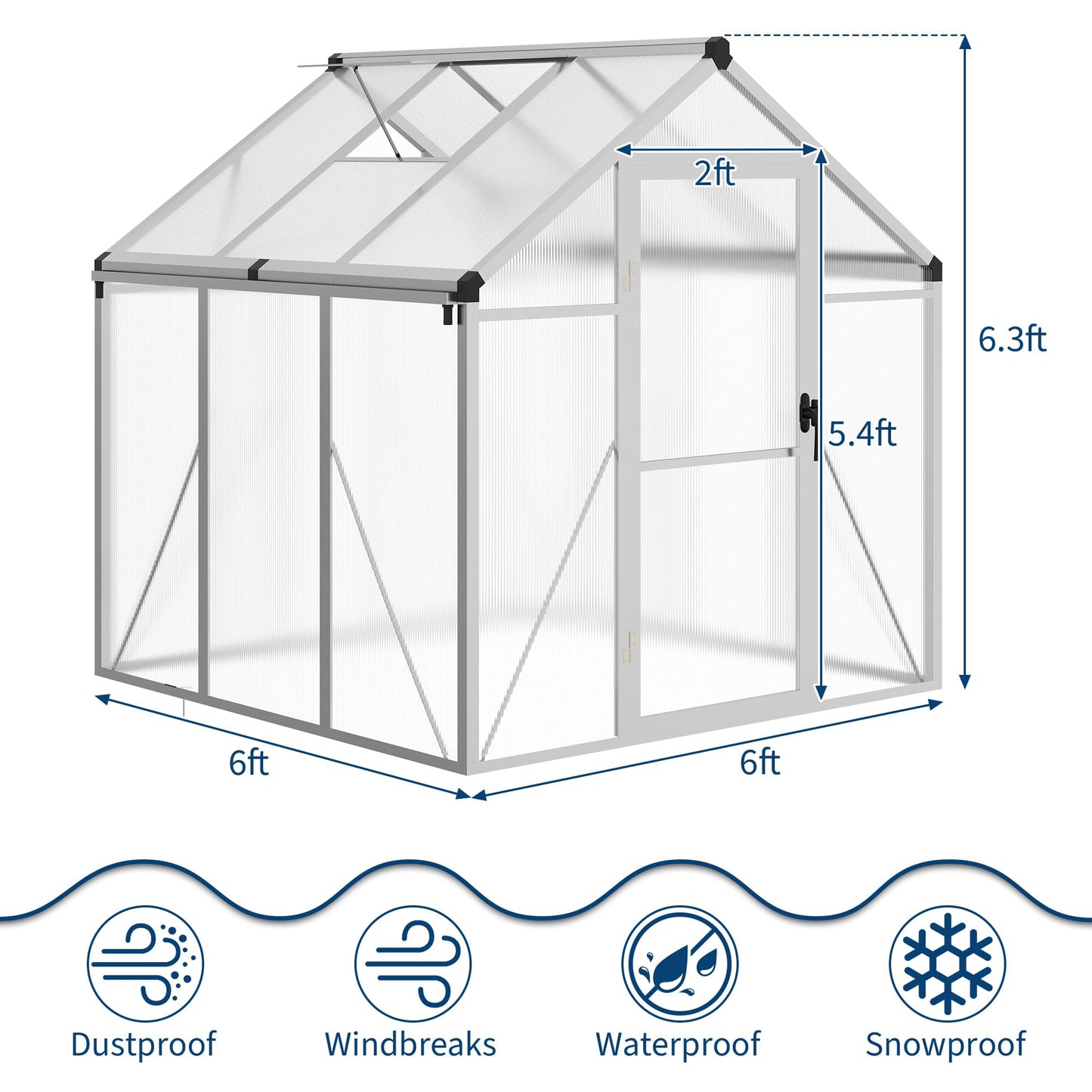 IDEALHOUSE 8×10 FT Greenhouse, Large Walk in Greenhouses for Outdoors and Garden Planting, Polycarbonate Greenhouse with Enhanced Aluminum Frame, Green Houses with Quick Setup Structure and Roof Vent