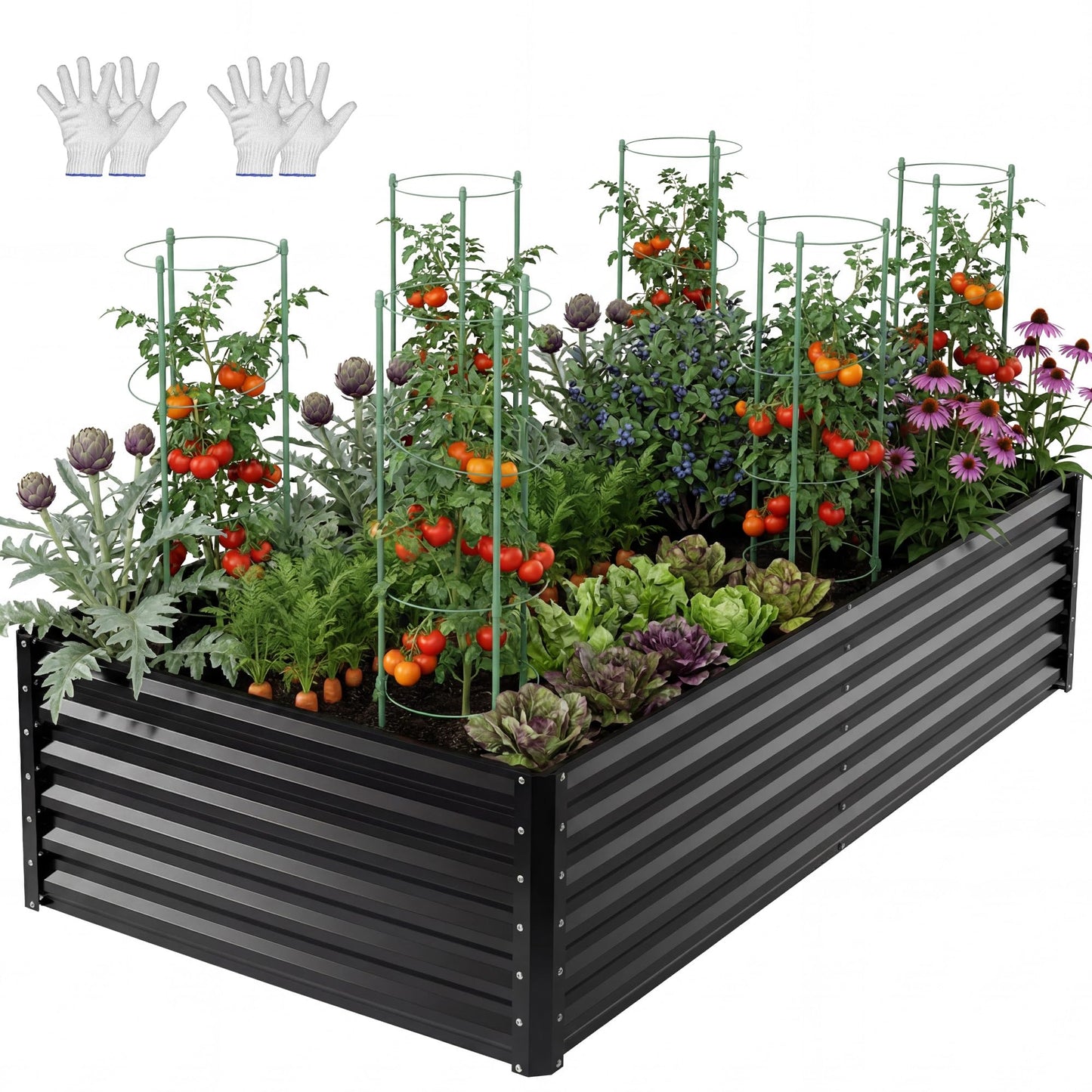 YITAHOME 8x4x1.5ft 2pcs Large Raised Garden Bed Kit, Galvanized Metal Planter Box with Gloves, Outdoor Above Ground Planters for Plants Vegetables Flowers, Silver