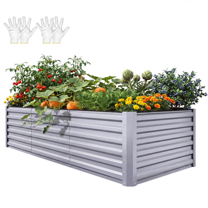 YITAHOME 8x4x1.5ft 2pcs Large Raised Garden Bed Kit, Galvanized Metal Planter Box with Gloves, Outdoor Above Ground Planters for Plants Vegetables Flowers, Silver