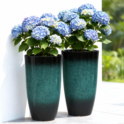 Autodaya 22" Urn Planters Outdoor Planter for Plants Set of 2 Timeless Plastic Large Flower Pot with Drainage Hole Terrazzo White Garden Pots for Porch, Patio Christmas Decor