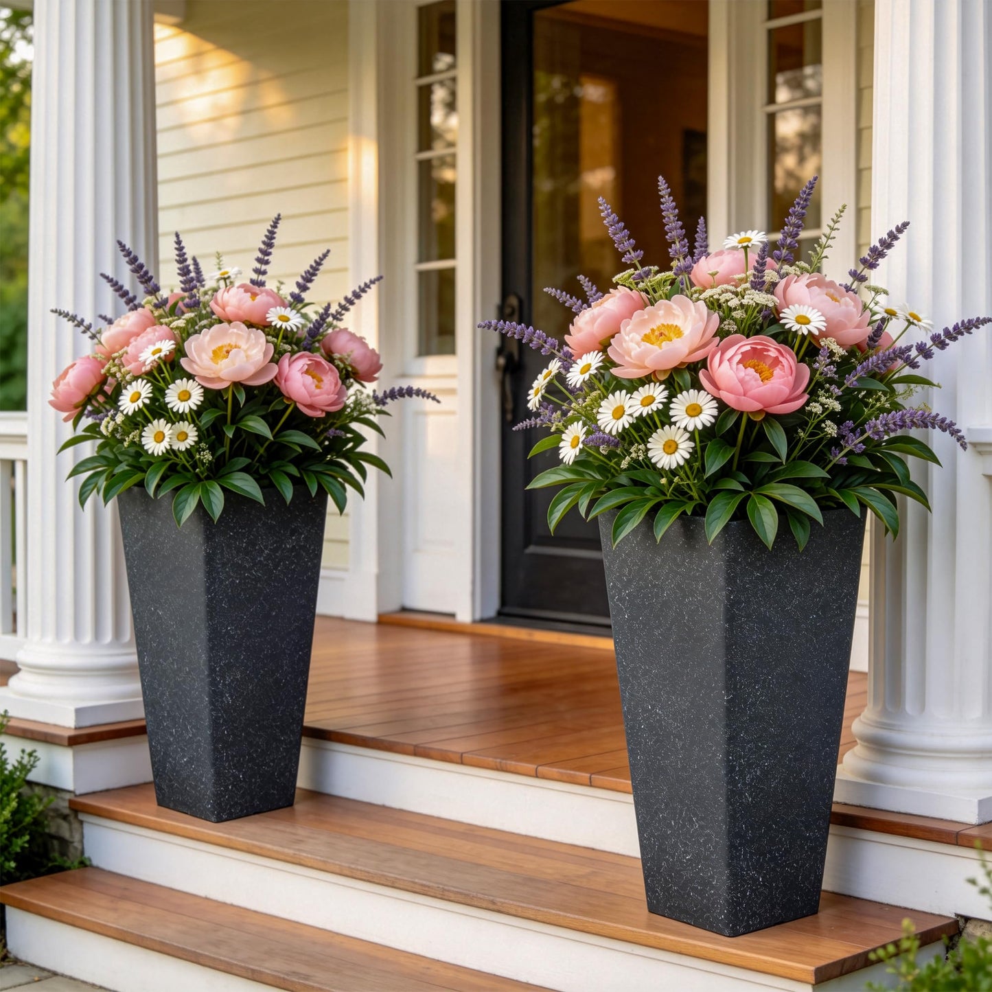Autodaya 22" Urn Planters Outdoor Planter for Plants Set of 2 Timeless Plastic Large Flower Pot with Drainage Hole Terrazzo White Garden Pots for Porch, Patio Christmas Decor