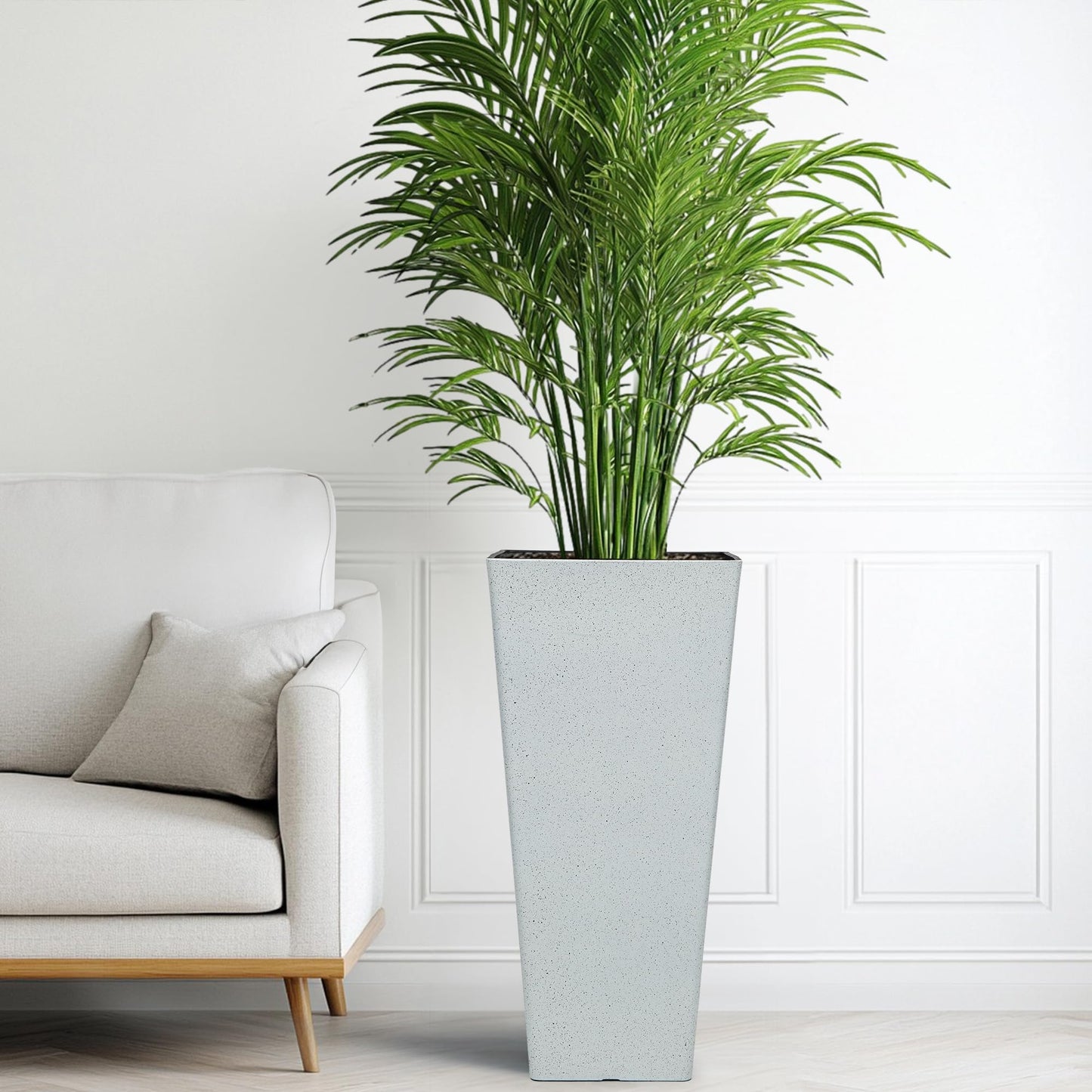Autodaya 22" Urn Planters Outdoor Planter for Plants Set of 2 Timeless Plastic Large Flower Pot with Drainage Hole Terrazzo White Garden Pots for Porch, Patio Christmas Decor