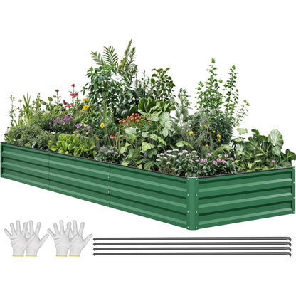 YITAHOME 6pcs 8x4x2 ft Galvanized Raised Garden Bed Kit, Large Metal Planter Box with Gloves, Safety Rubber & Support Rod, Outdoor Flower Bed for Plants Vegetables, Green