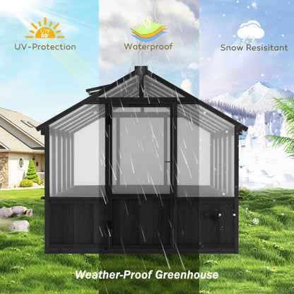 Yardenaler 8x16 FT Greenhouse for Outdoor, 6MM Thick Polycarbonate Panel Wooden Walk-in Green House with Adjustable Roof Vents and Lockable Door, Backyard Garden, Light Mocha Brown