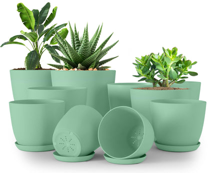 Utopia Home Plant Pots Indoor with Drainage Holes – Set of 5 White Plastic Flower Pots (7/6.6/6/5.3/4.8 Inch) – Modern Planters for Indoor Plants, Room & Office Décor, Great Stocking Stuffers